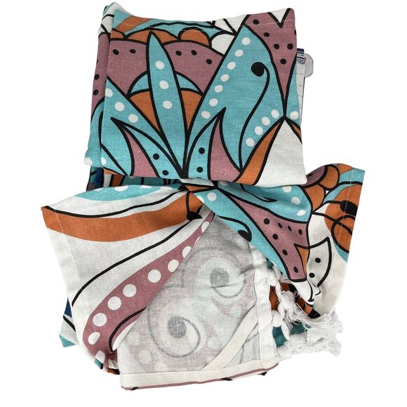 Tapestry Throw College Dorm Apartment 60in x 60 in Turquoise Coral New - Picture 5 of 14